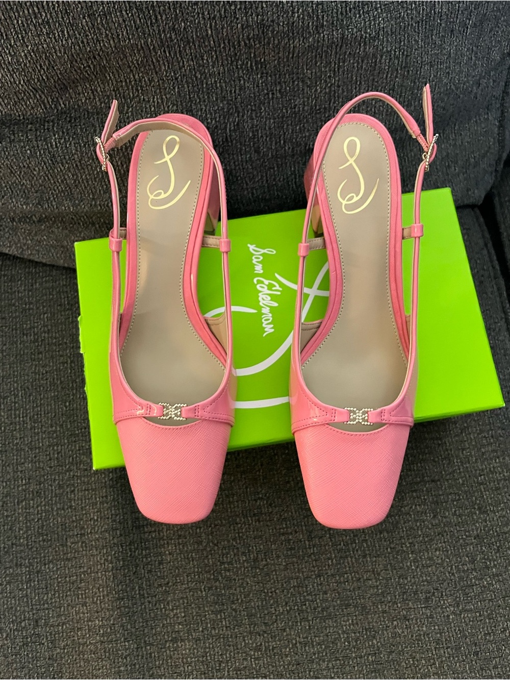 Sam Edelman Pink Square-Toe Slingback Heels with Buckle